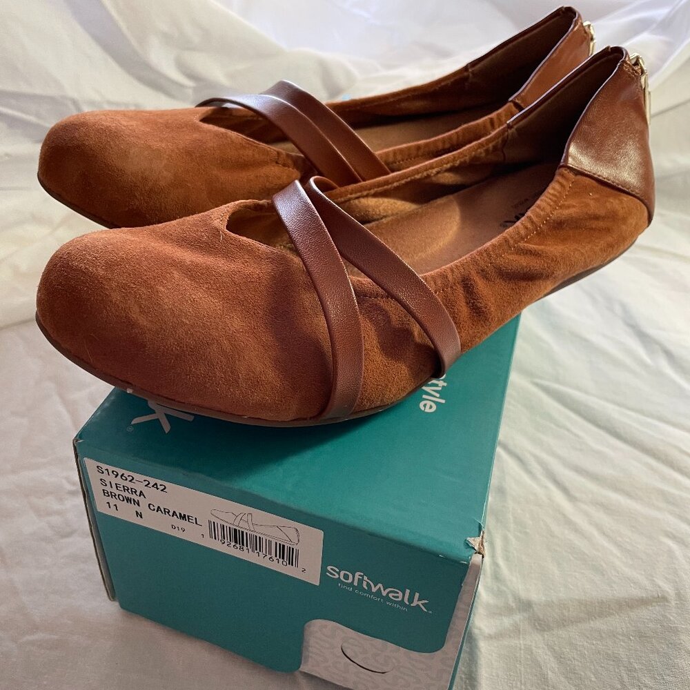New SoftWalk Brown Suede Ballet Flats (size 11)